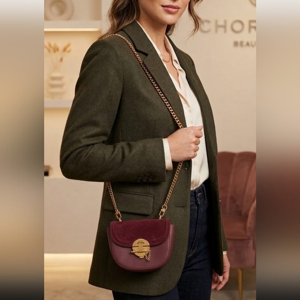 5 For $25✨️Love & Lore Leather Maroon Burgandy Crossbody Bag Gold Chain Purse